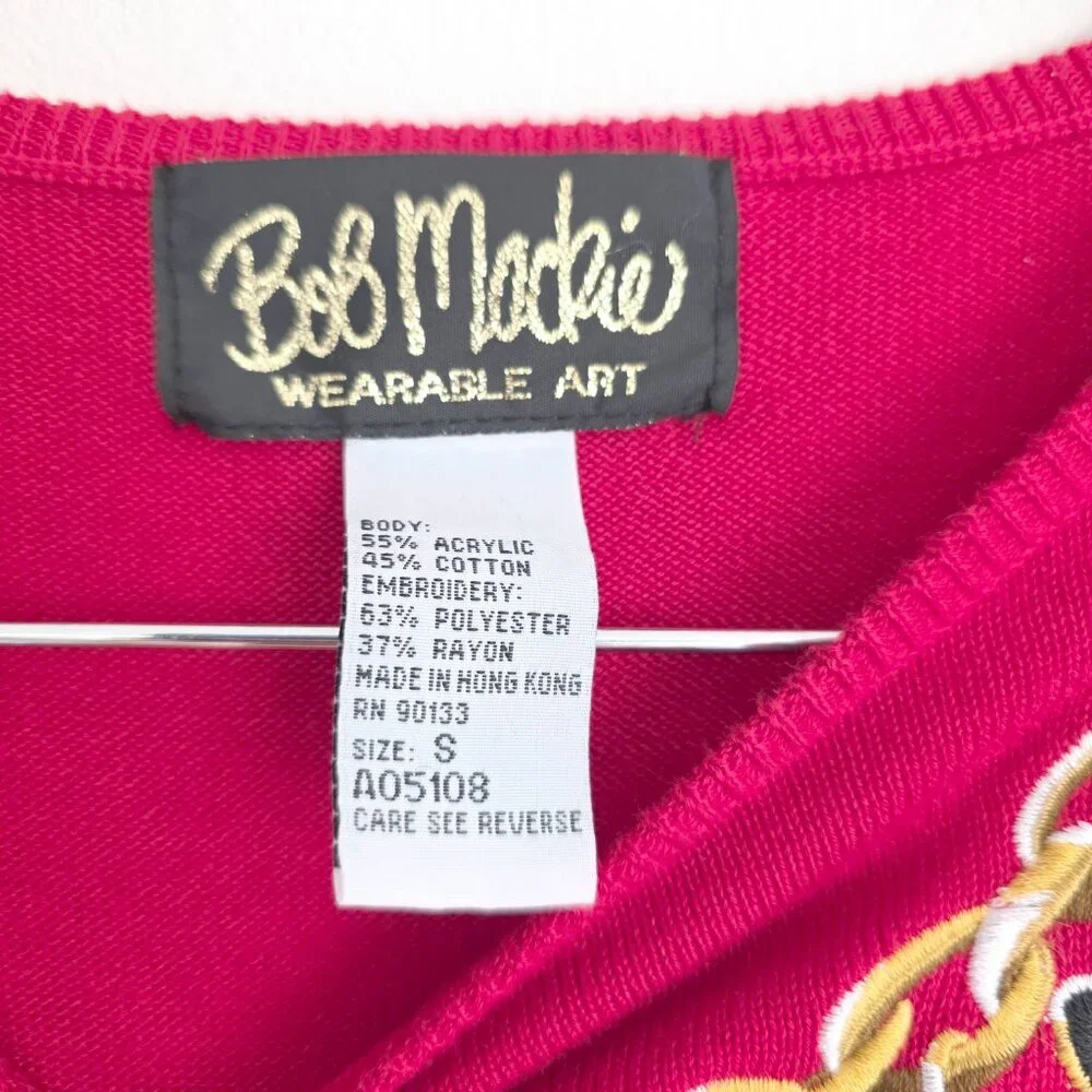 Bob Mackie Wearable Art Cat Charm Novelty Red, Gold & Black Sweater Cat Lover